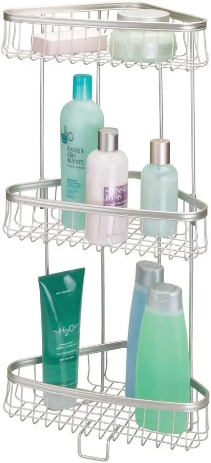 

Metal 3-Tier Bathroom Corner Shower Shelf - Free Standing Vertical Unit Storage Shelves - for Organizing Soaps, Shampoos