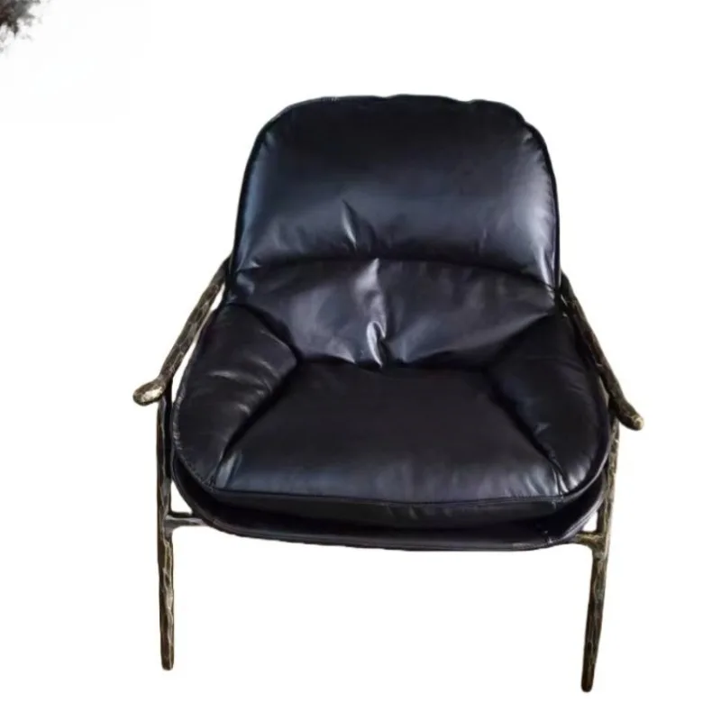 and American industrial style furniture leather sofa chair first layer cowhide retro forged iron frame leisure chair single