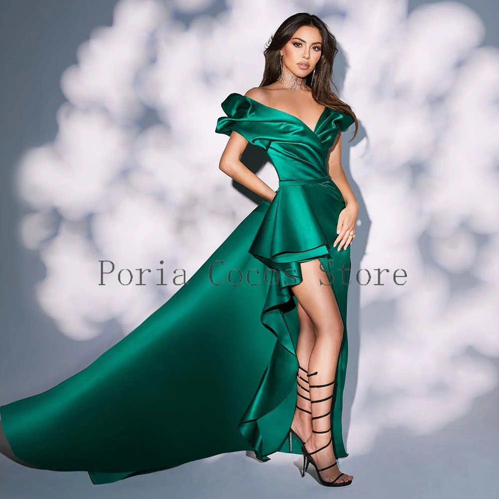 Maßgeschneidertes Saudi-Kleid mit Trompete, schulterfrei, bodenlang, Schlitz, Abendkleider, ärmellos, Rüschen, formelles Hochzeitskleid