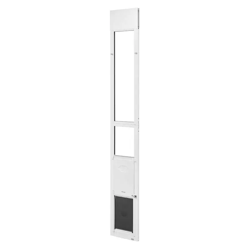 Dog Door for Sliding Glass Door, 75 7/8" to 80 11/16" Adjustable Height, Aluminum Alloy Frame with Flap, Rotating Hinge, Lock Design, for Medium-Sized Dogs, Sliding Glass Pet Doors for Renters