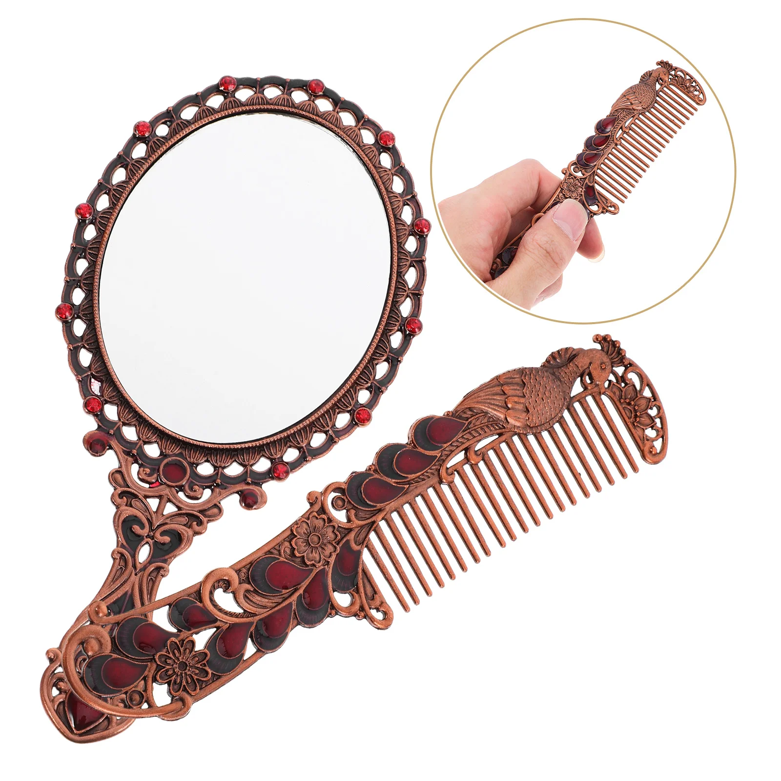 Mirror with Handle Metal Convenient Travel Mini Brush Mirrors Pocket Vanity Vintage Handheld Adorable Dormitory