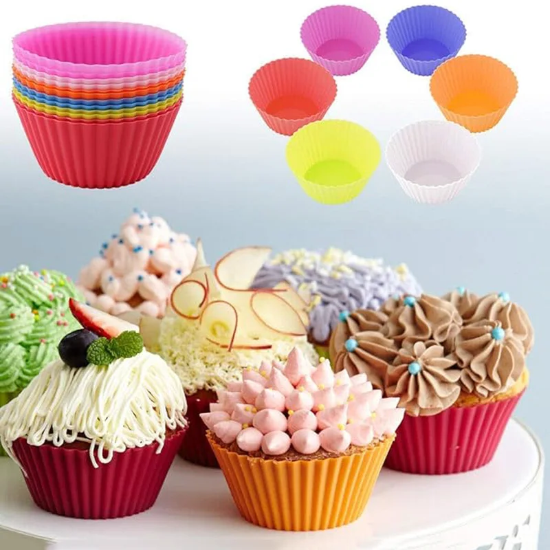 12pcs Round High Temperature Resistant Silicone Small Cake Cup Mold High Temperature Resistant Kitchen Baking Accessories