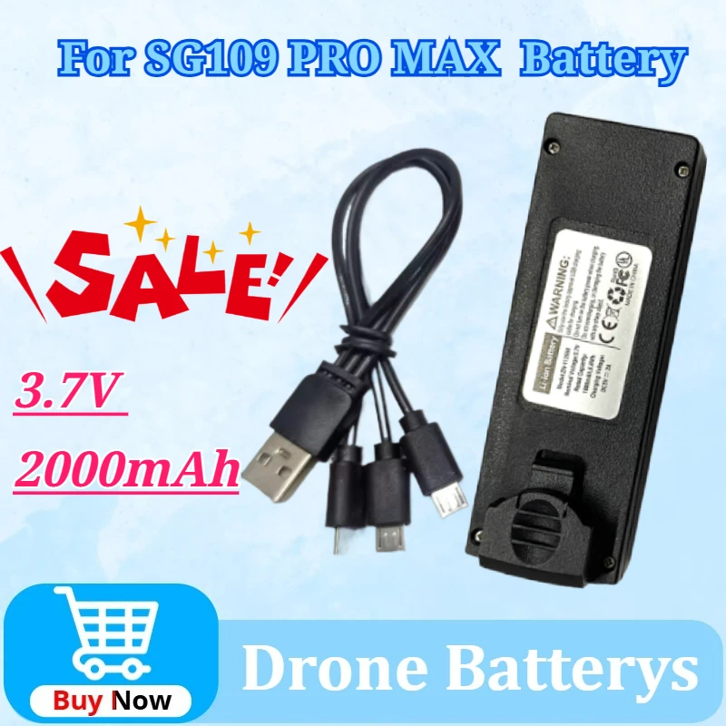 

For SG109 PRO MAX 3.7V 2000mAh Black Lithium Battery RC Drone Aircraft Accessories Charging Cable Upgrade To Large Capacity