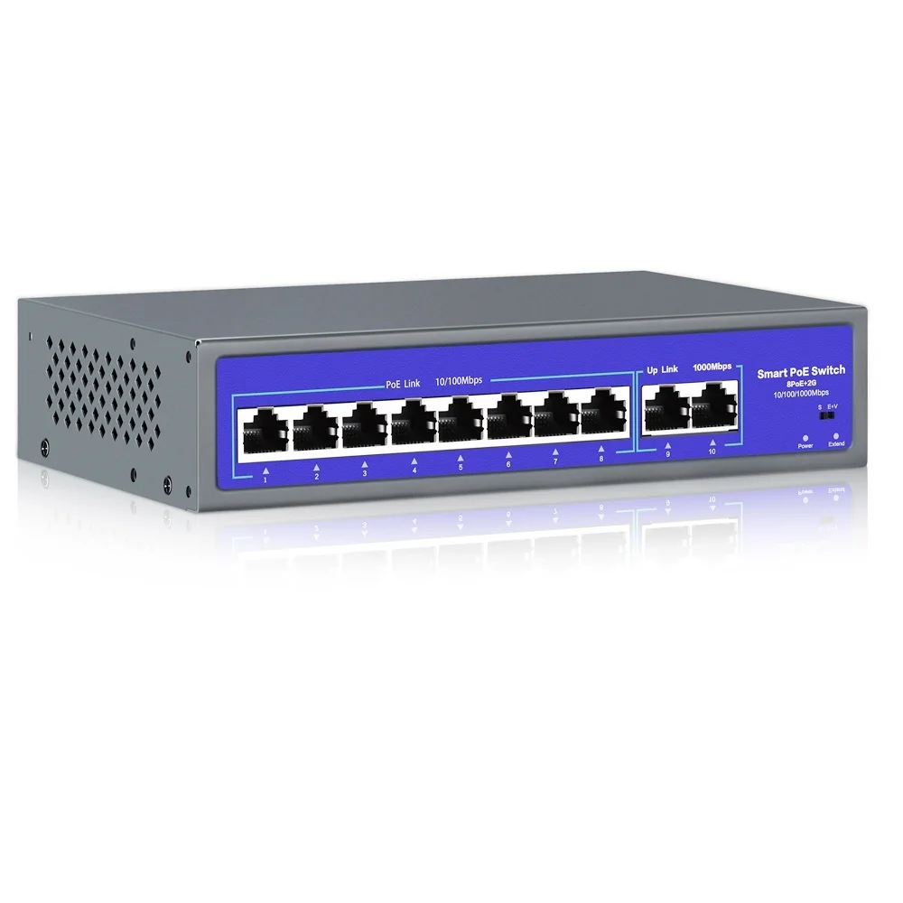 Top 8 Poorten 52V Netwerk Poe Switch Met 10/1000Mbps Ieee 802.3 Af/Op Ethernet Ip Camera Draadloze Ap Cctv Camera Beveiliging