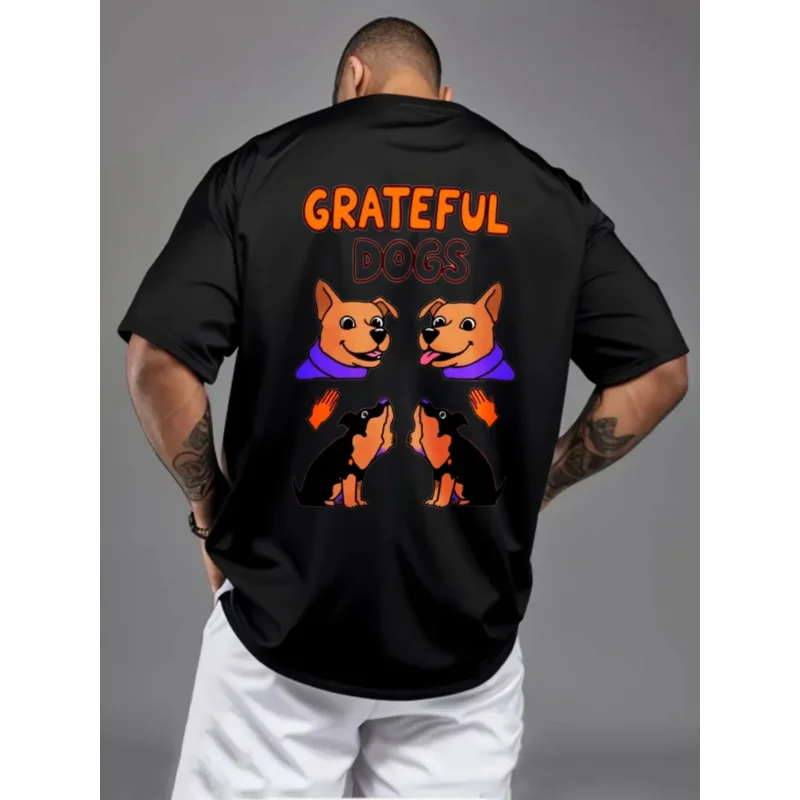 

Men's T-Shirt Black Grateful Dogs Printed Pattern & Text High Quality Cotton 180g