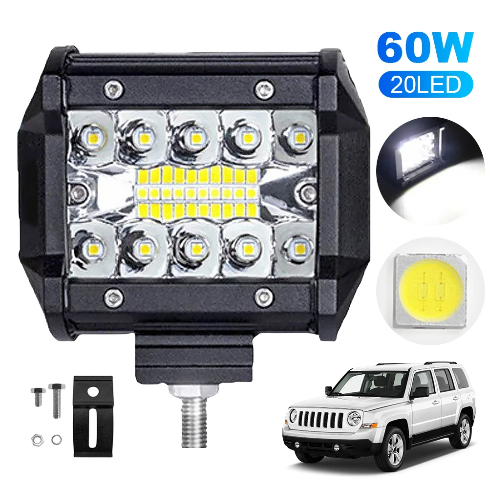 

4 Inch Car LED Light Bar 60W 20 LED LED Work Light IP68 Waterproof Flood Spotlight for Jeep Truck Car Motorcycle Tractor SUV ATV