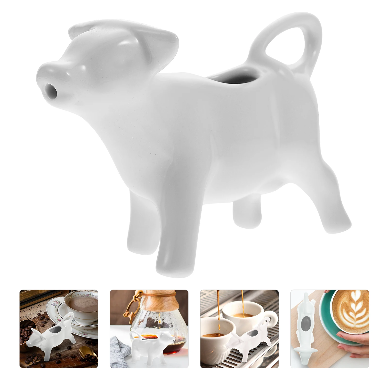 

Cute Ceramic Milk Pitcher 40ml Cow Shaped Cream Jug for Coffee Syrup Latte Art White Porcelain Pourer