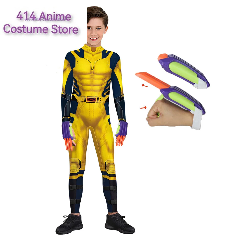 Adult Children's Wolverine James Howlett Cosplay Costume Men Halloween Zenti Party Bodysuit Slim Yellow Fancy Jumpsuit