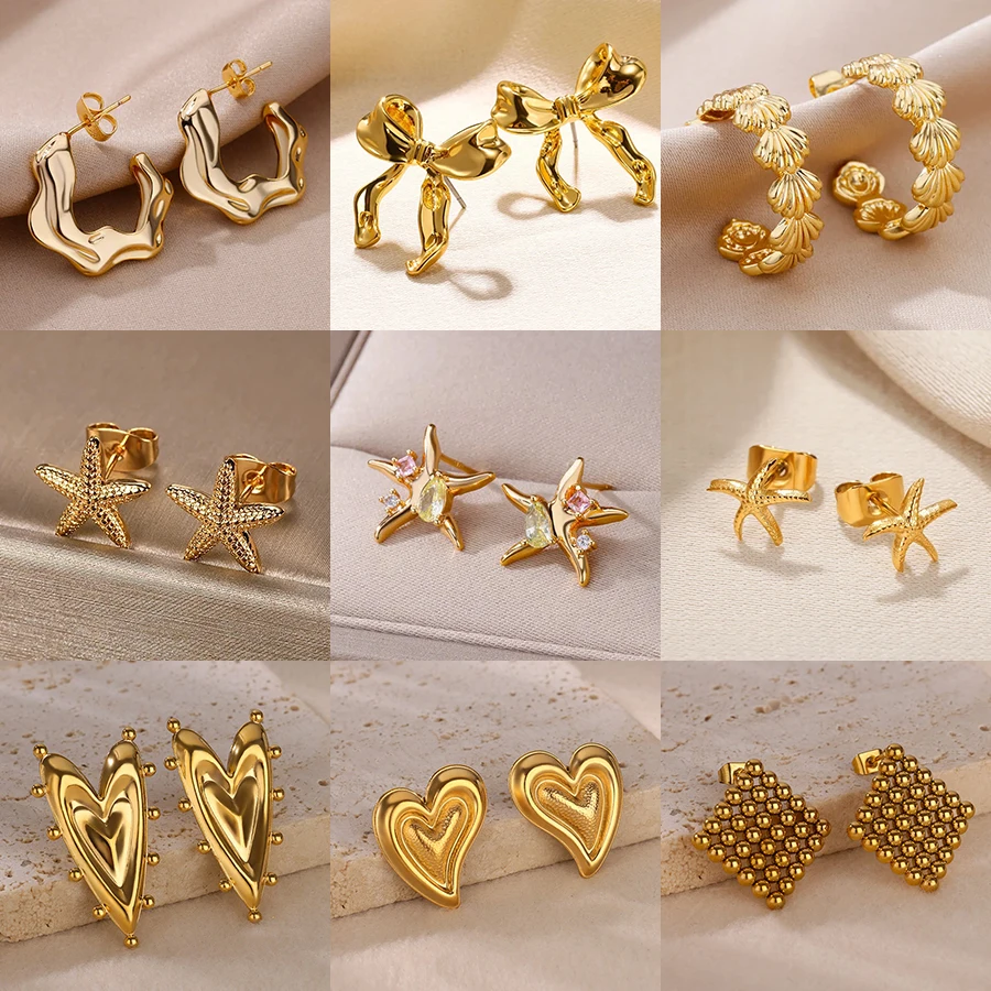 Kolczyki sztyfty ze stali nierdzewnej z muszli rozgwiazdy dla kobiet kolczyk do piercingu w złotym kolorze letnia plaża estetyczna biżuteria ślubna na prezent