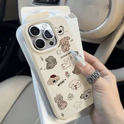 Cute Cartoon Dog Animals Phone Case For iPhone 16 Pro Case iPhone 15 14 11 12 13 Pro Max 16 Plus Soft Leather Shockproof Cover