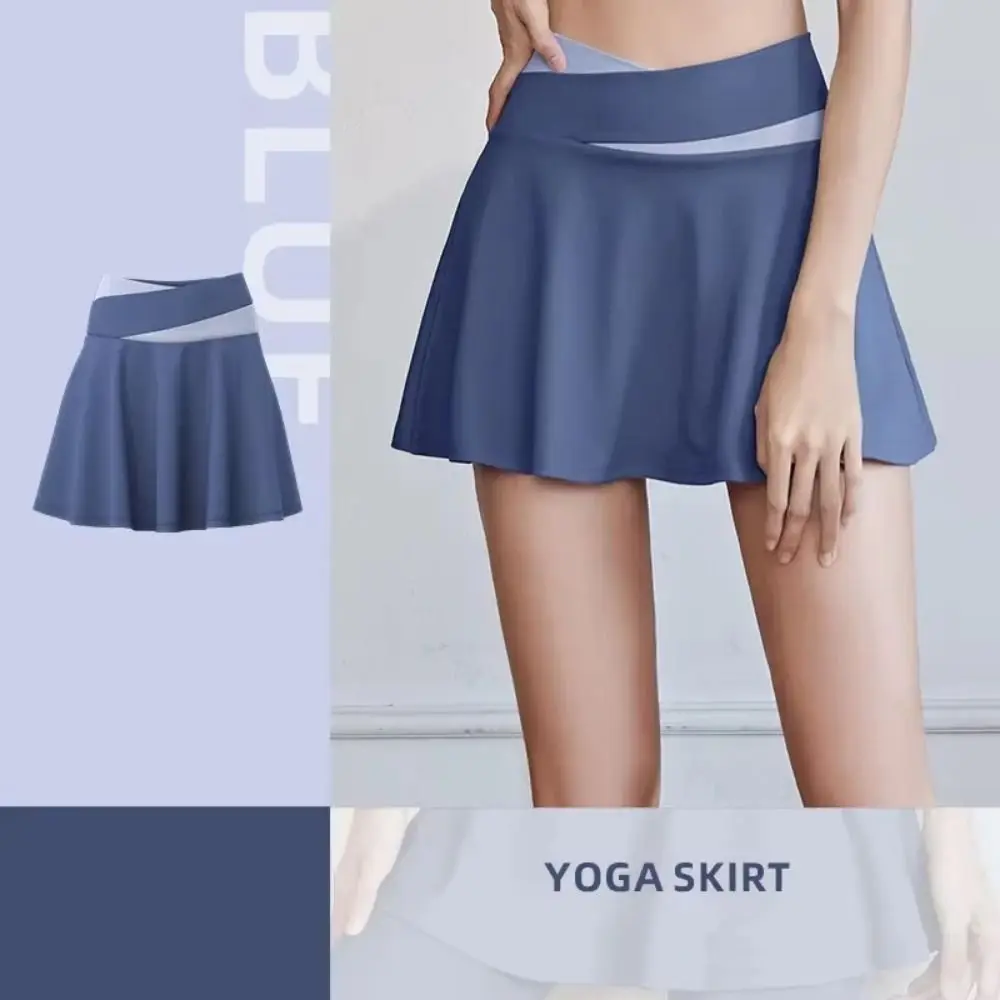 

Seamless Cross-waist Women's Tennis Skirts Breathable Lightweight Women Dress Built-in Shorts High Waist Fitness Skirt Gym