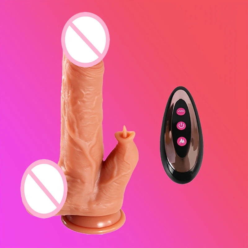Dildo 10 Speed Thrusting 7 Vibration Modes Dildo with Flickering Tongue Waterproof Remote Control Realistic Silicone Sex Toys