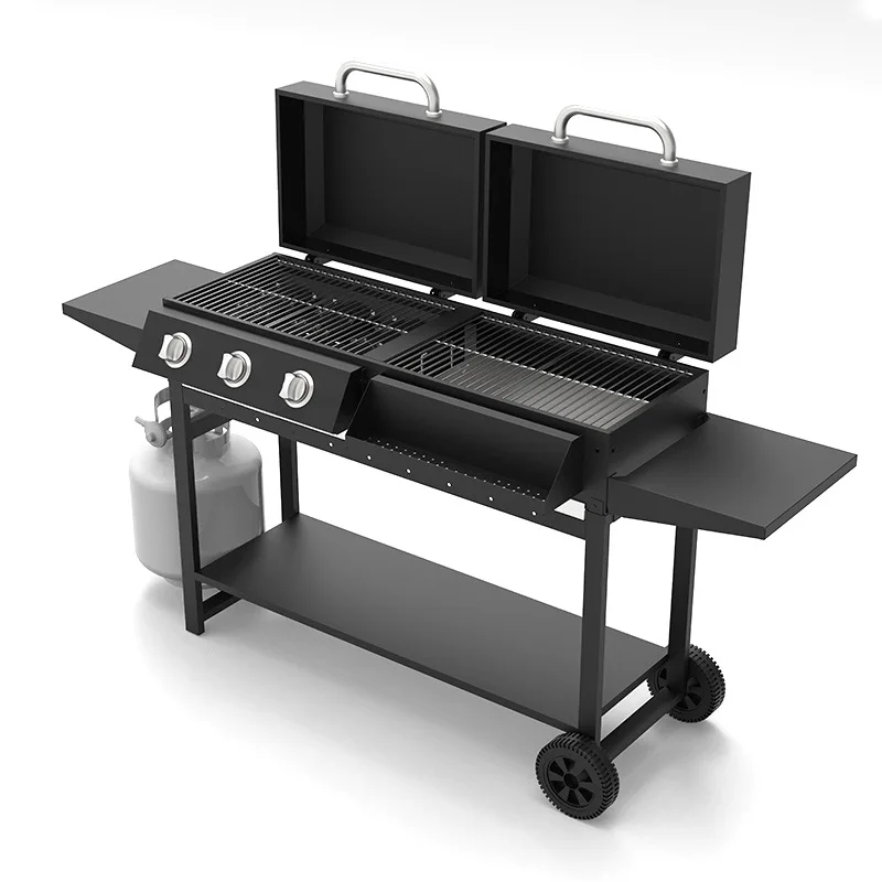 

Smokeless gas grill, dual-purpose charcoal fire gas grill, commercial outdoor, gas grill