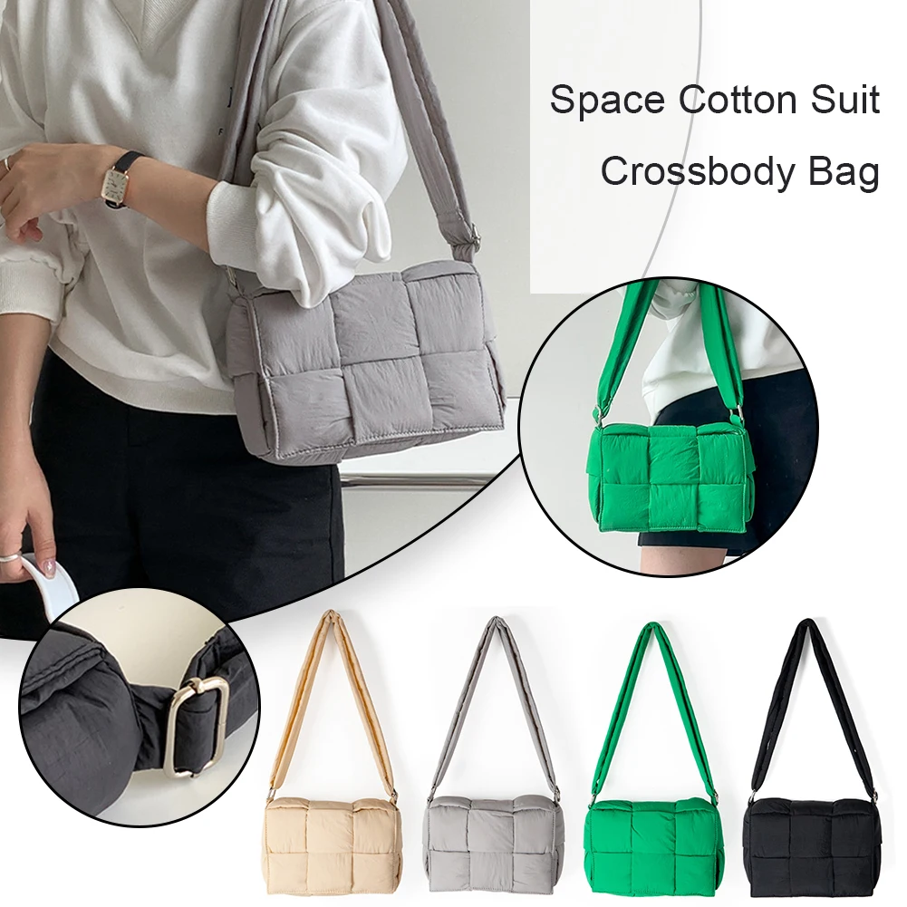 Women Padded Satchel Bag Versatile Puffy Crossbody Bag Lightweight Solid Messenger Bag Woven Shoulder Bag Fashion Bag with Purse