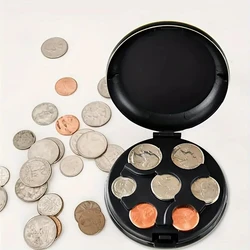 Compact Aluminum Coin Case- Portable Round Wallet Organizer For Travel, Secure Change Clip,Coin Collect