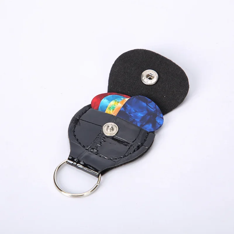 Guitar Picks Keychain Holder Leather Plectrum Storage Pouch Bag Kawaii Keyring Case for Electric Guitar Bass Ukulele Organizer