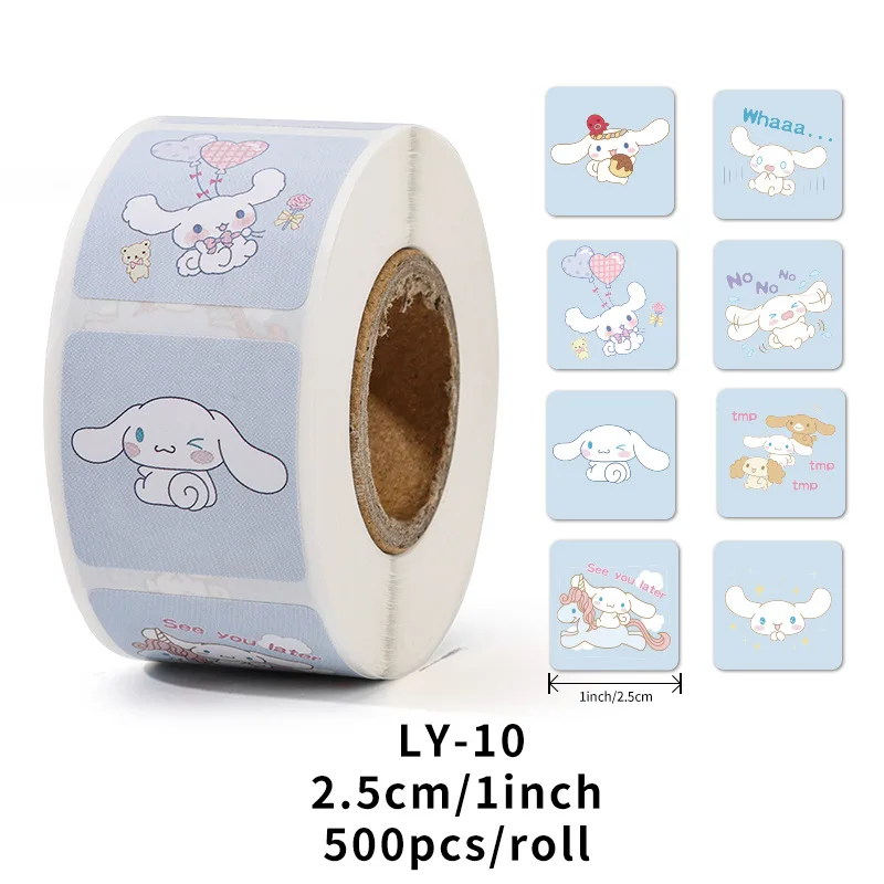 A roll of 500 pieces of cartoon tape stickers Sanrio stickers Kuromipacha dog cartoon stickers cute sealing stickers gifts