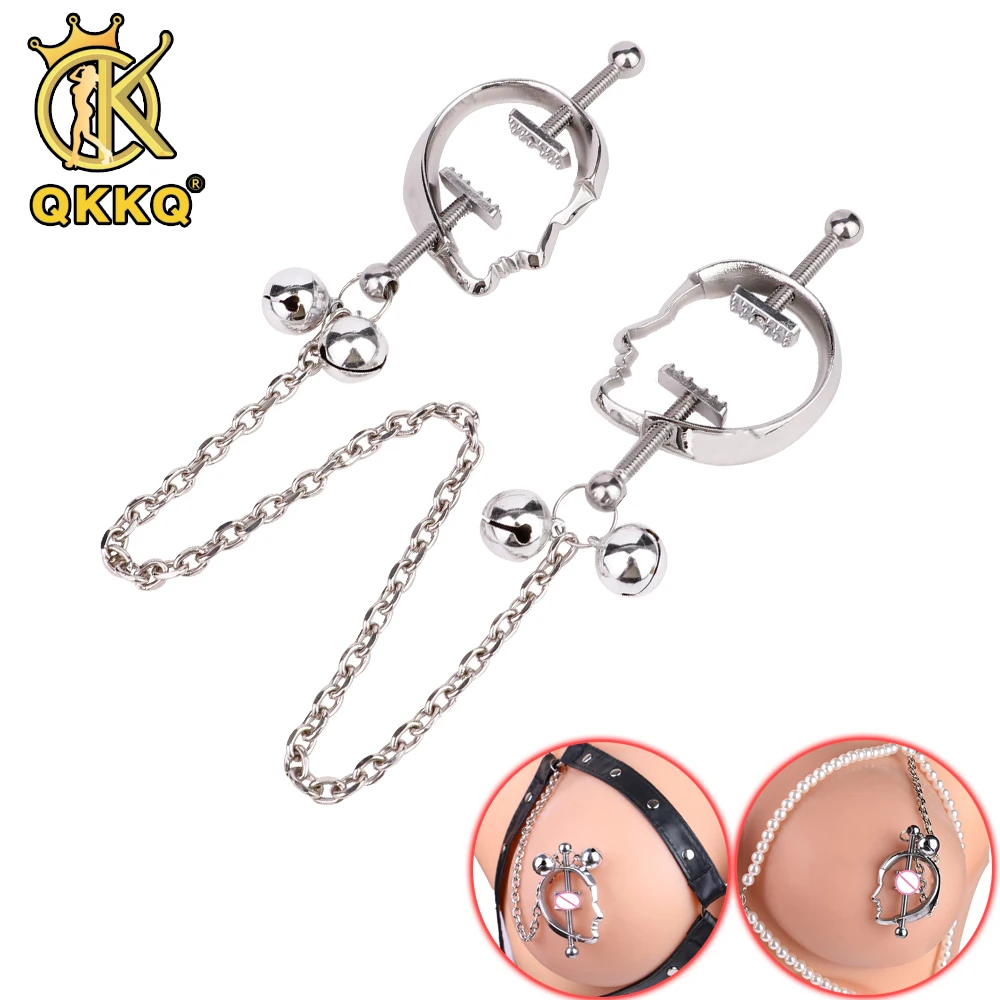 

QKKQ Metal Nipple Clips With Metal Chain For Female Breast Stimulation Massager Couple Flirting Bondage BDSM Sex Products