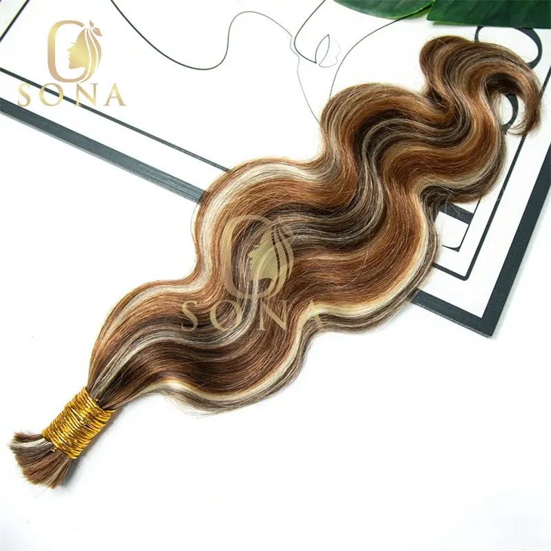 Brown Highlight Honey Blonde Bulk For Braiding Wholesale Boho Braids Human Hair Extensions Body Wave Hair Bulk 1/2/3Bundles image 5
