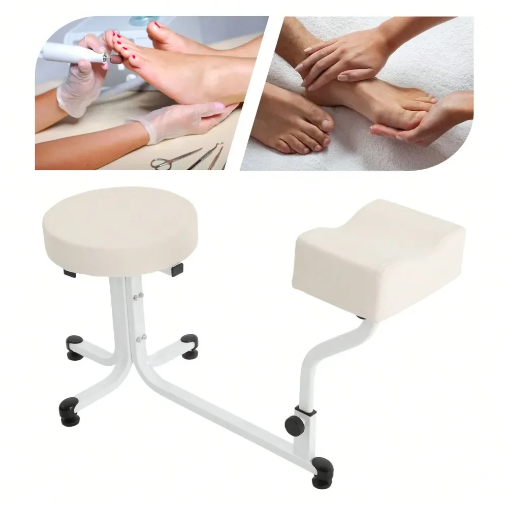 

Care Stool With Footrest, 2 In 1 Pedicure Stool Chair Tattoo Footstool Adjustable PVC Pad Footrest Stand For Nail Tech Spa Beau