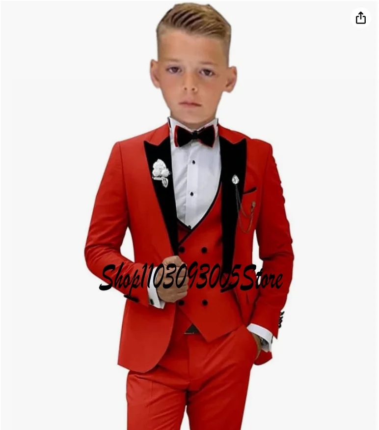 Formal Boy\'s 3-Piece Suit Set (Jacket+Vest+Pants) Khaki Slim Fit Classy Kids Tuxedo Toddler Dresswear Wedding Ring Bearer