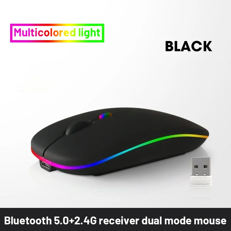 LED Wireless Mouse With 2.4GHz USB RGB 1600DPI  Rechargeable Silent Mouses For Computer Laptop Tablet PC Macbook Free Shipping