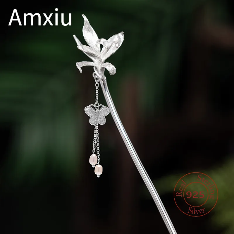 Amxiu sterling silver 925 design China-Chich handmade cheongsam accessories canna hairpin pan hair headdress hairpin for party