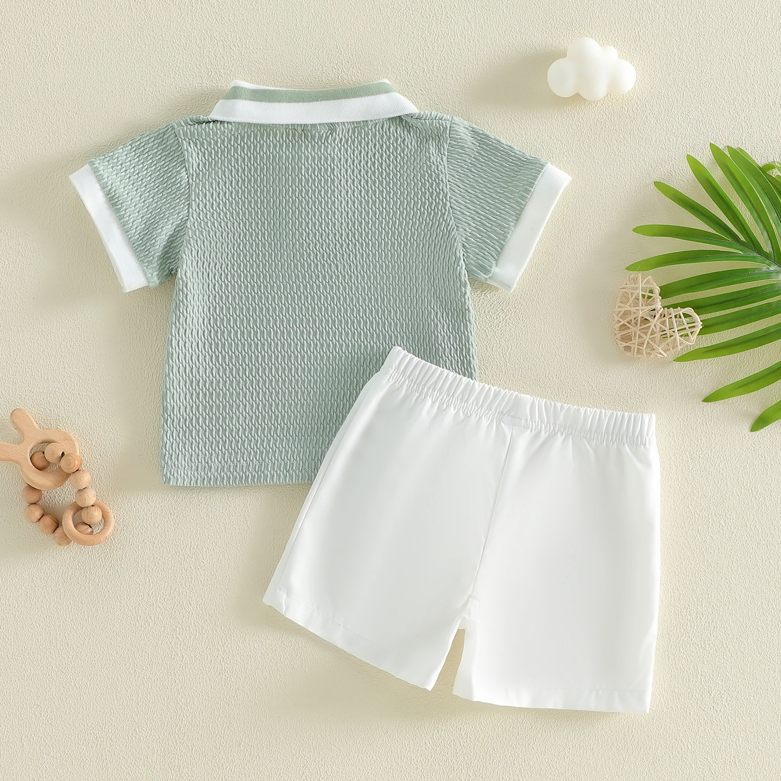 Toddler Baby Boy Shorts Set Short Sleeve Collared Knitted Shirts and Shorts 2 Piece Summer Outfit
