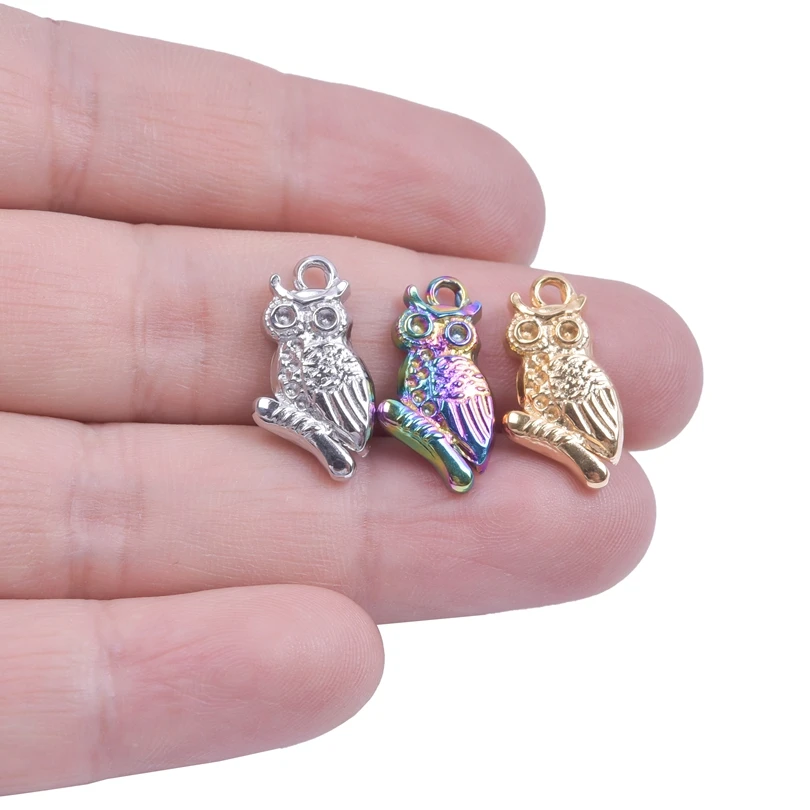 3pcs Cute Animal Owl Pendants For Jewelry Making Supplies DIY Necklace Earrings Accessories Stainless Steel Charm Women Pendant