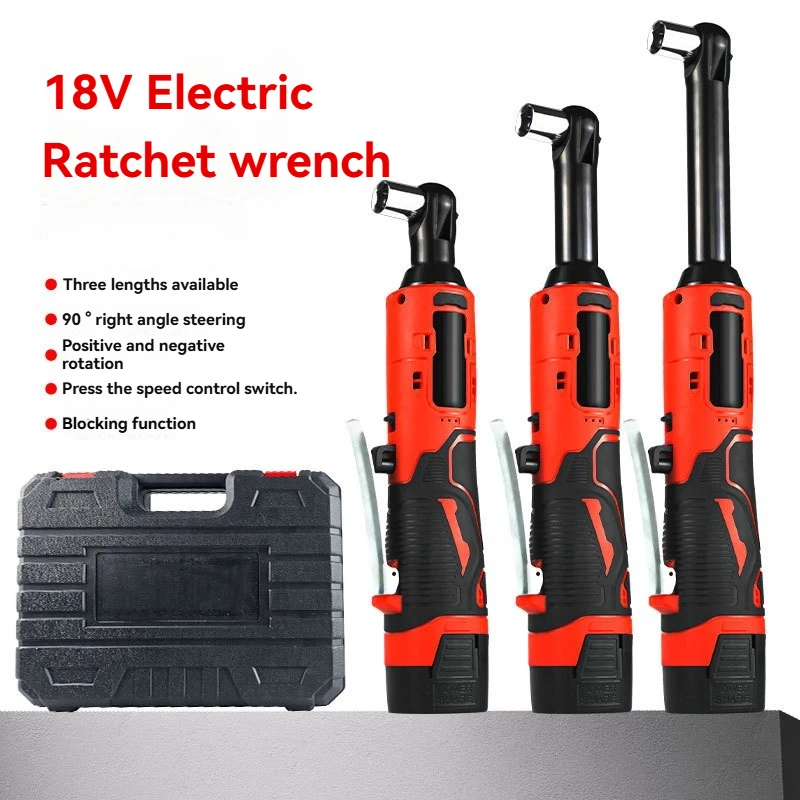 Extended 18V Electric Ratchet Wrench Rechargeable 90 Degree Right Angle High Torque Lithium Battery Auto Repair Special Tool Set