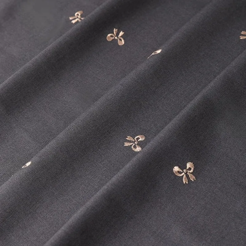 

Three Dimensional Bow Embroidery Fabric Charcoal Gray Dress Suit Pleated Skirt DIY Soft Durable Non Elastic Clothing Fabric