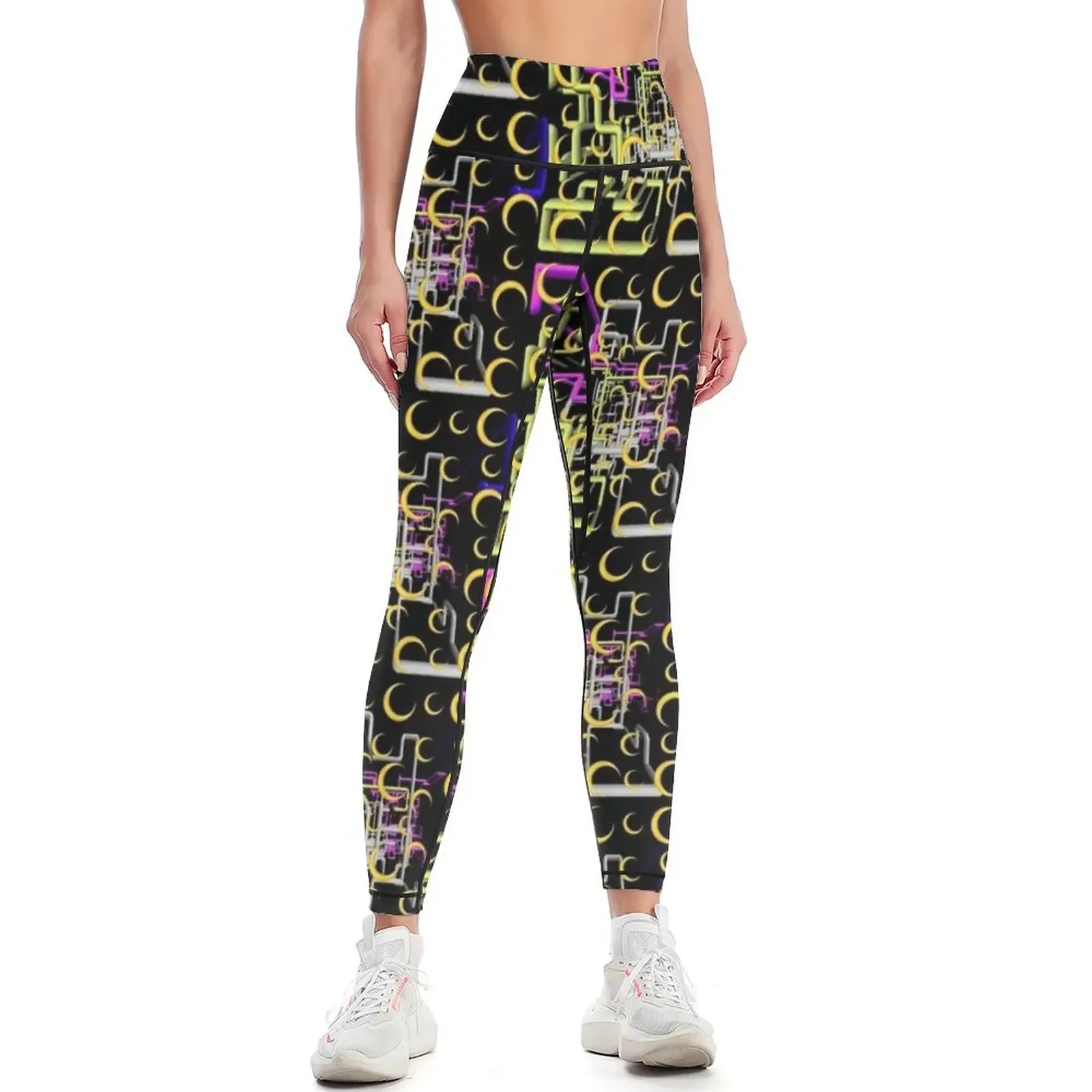 

Dan Flashes pattern cool tim robinson #16 yellow,blue,white and purple Leggings gym wear Sweatpants Womens Leggings