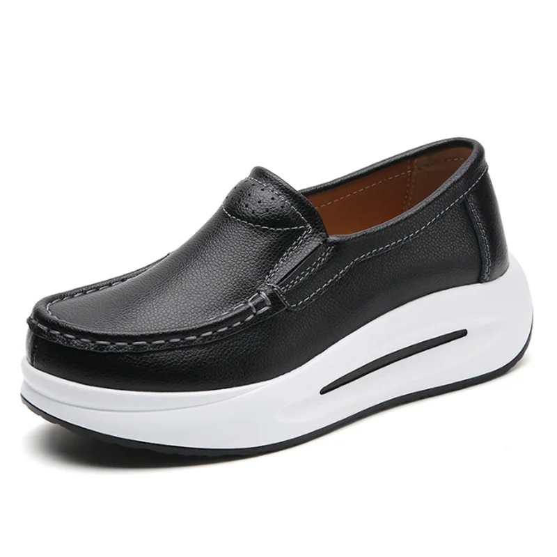Autumn Women Flat Shoes Woman Platform Sneakers Moccasins Shoes Woman Genuine Leather Shoes Wedge Women Loafers