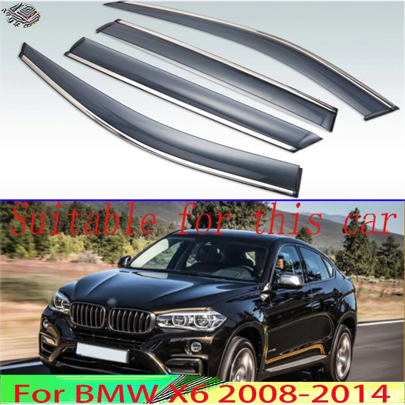 

For BMW X6 2008-2014 Plastic Exterior Visor Vent Shades Window Sun Rain Guard Deflector 4pcs 2009 2010 2011 2012 2013