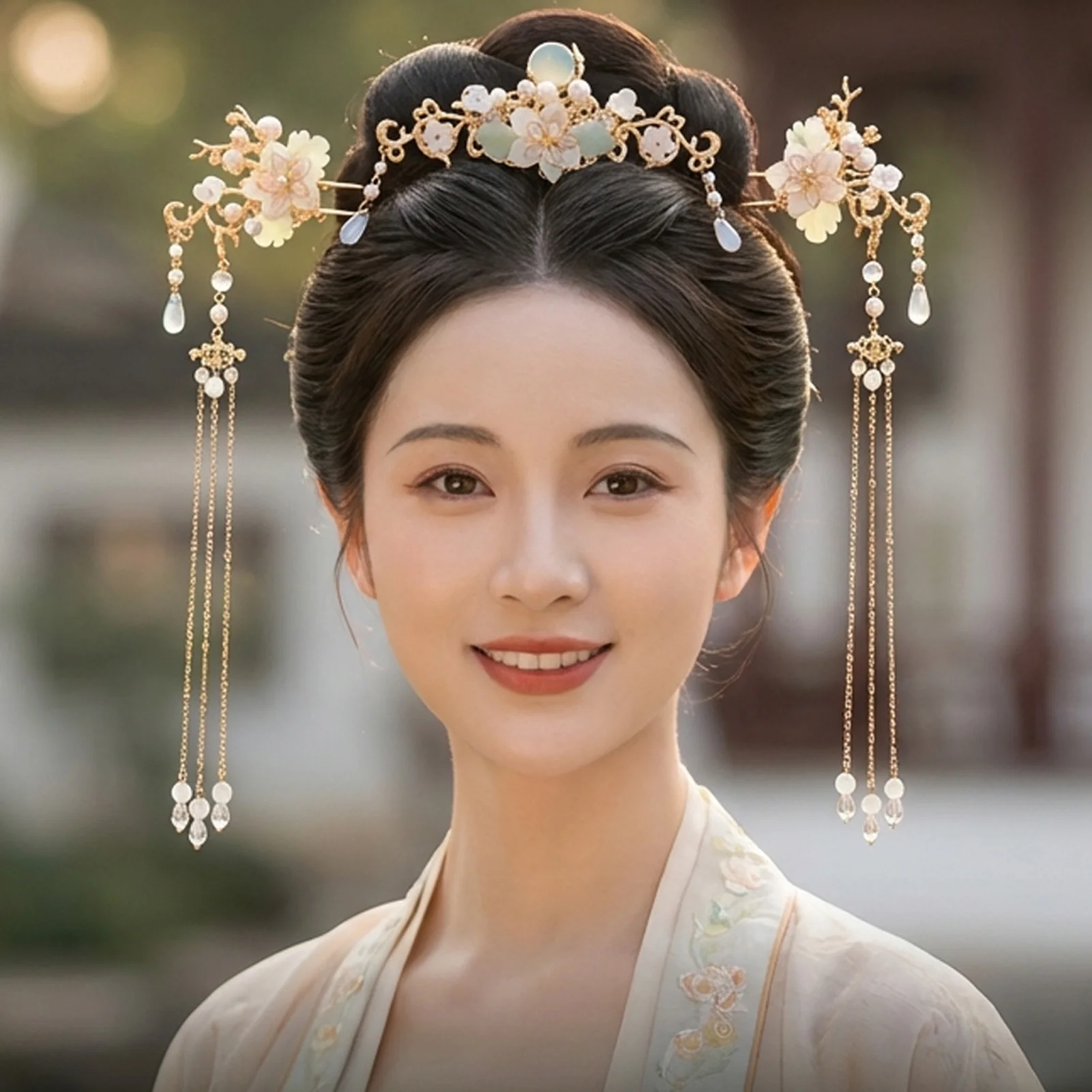 Haarnadeln mit langen Fransen, Set mit Blumen-Haarstäben für traditionelle chinesische Hanfu-Haaraccessoires, Vintage-Hochzeits-Haarschmuck-Sets – Detail 2