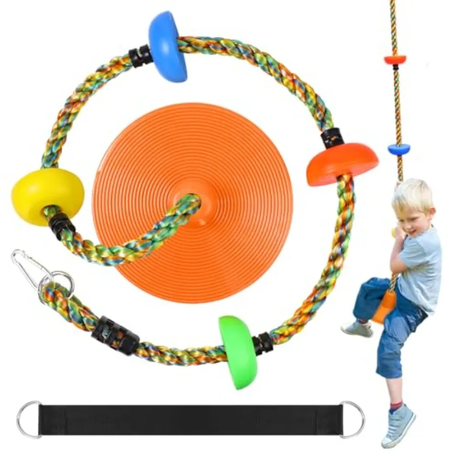 

Tree for Heavy Duty Single Disc Seat Climbing Rope Set with Hanging Strap and Platform Carabiners for Backyard Treehouse and Ou