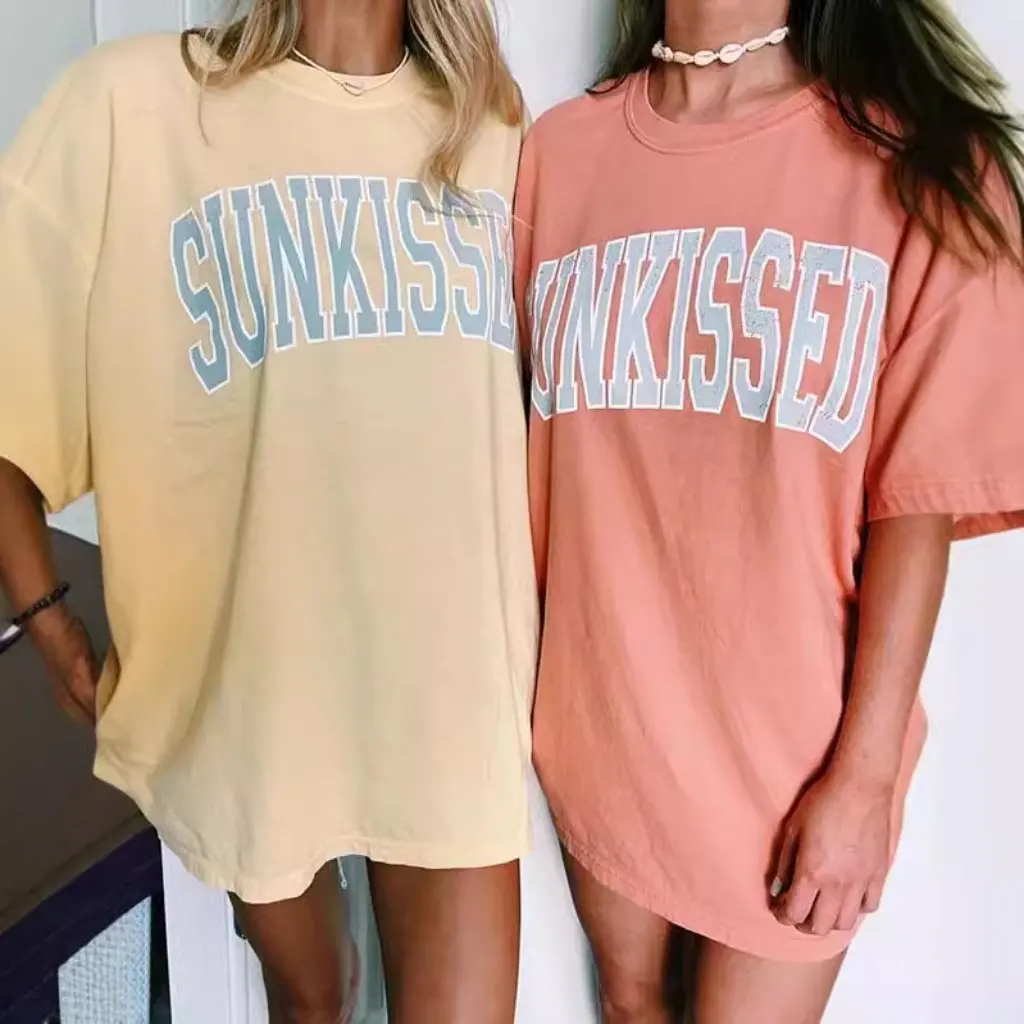 

Large Size Women's Casual T-Shirt Mid-Length Short-Sleeved Letter Print Loose Fit Summer European And American Style