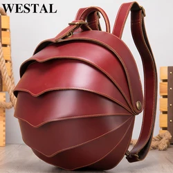 WESTAL Crazy Horse Leather Backpack for Woman Round Mini Schoolbag Backpack Purse Antitheft Rucksack Ladies Designer Backpacks