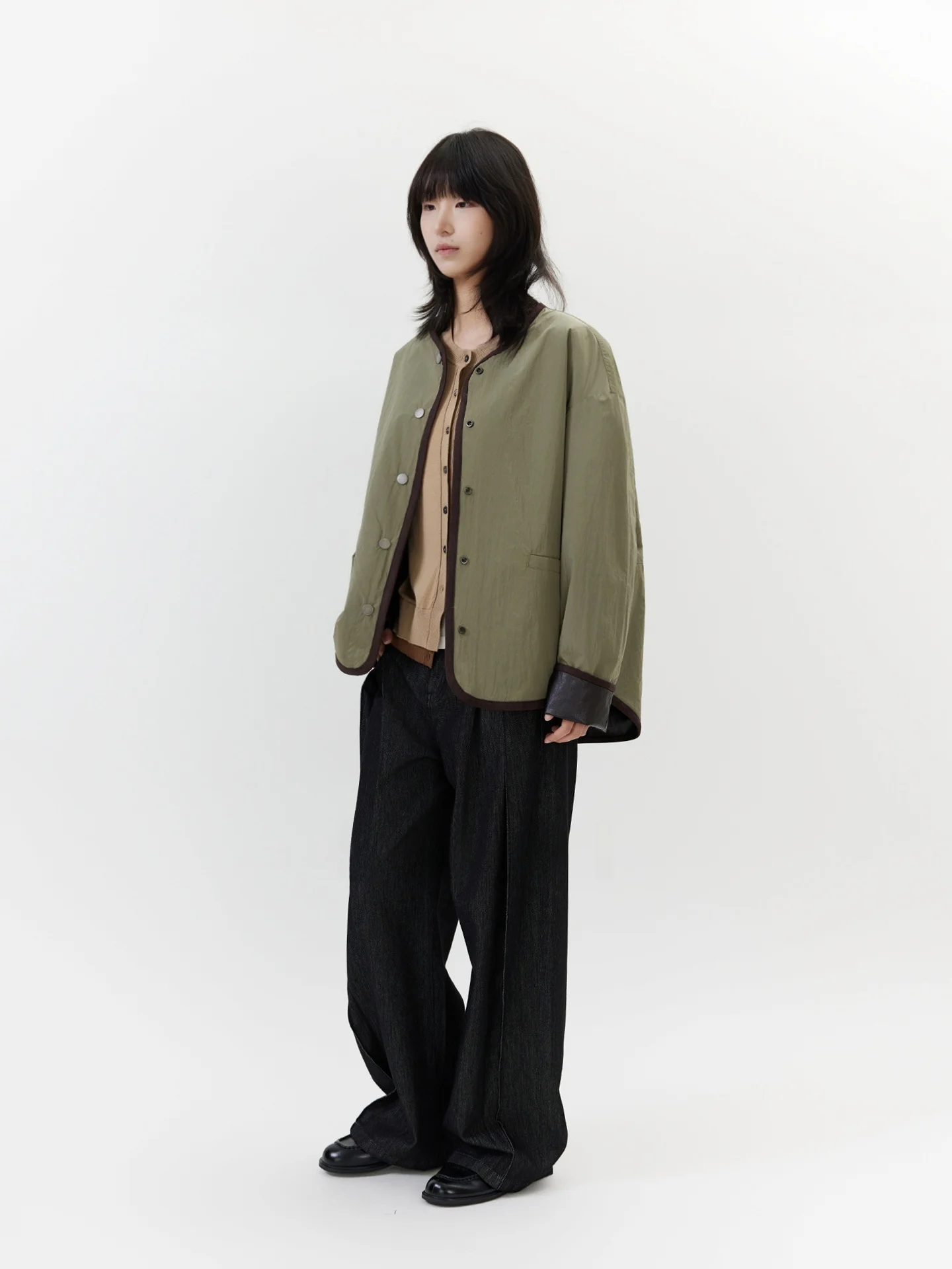 Seei Spring New Two-Sided Wear Environmental Oil Wax Leather round Ne oulder-Drop Suede  Jaet Women Vintage Sle S...