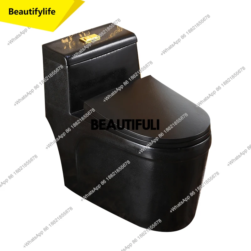 

A13 European matte black pattern flush toilet, household super swirl deodorant ceramic color personalized toilet