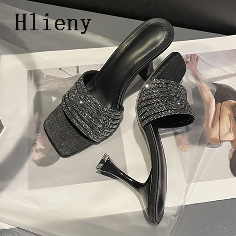 

Hlieny/Новый дизайн, женские шлепанцы с квадратным носком и стразами, сандалии на высоком каблуке, праздничное платье, туфли на шпильке, Zapatos De Mujer