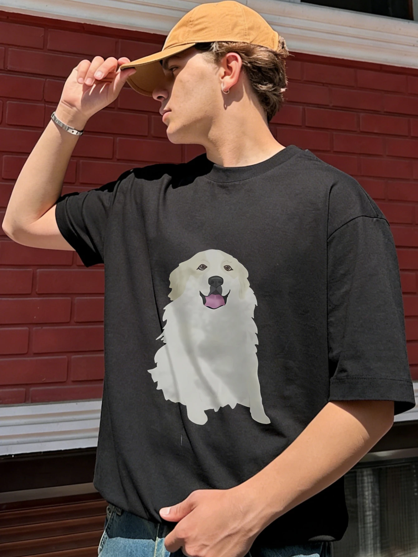 

Mens T Shirts Funny White Fluffy Dog Graphic Printed Oversized Cotton Short Sleeve Casual Summer Streetwear T Shirt for Men