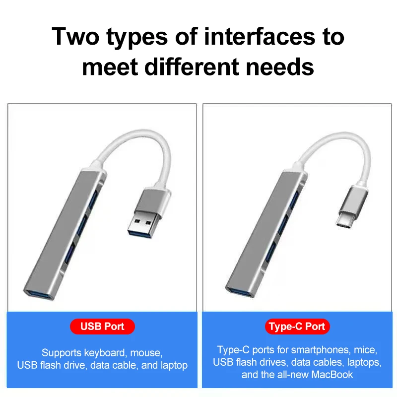 Type-C USB 3.0 Multifunctional Docking Station With Three Ports Aluminum Alloy High-Speed Splitter Hub for Laptops And Tablets