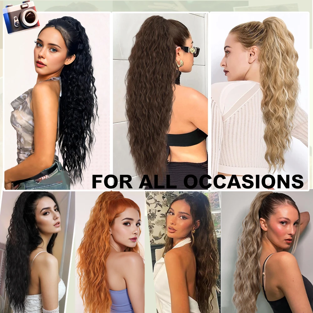 Ponytail Extension Long Curly Wavy Synthetic Hairpiece Drawstring Ponytail Hair Extensions Clip in Ponytail Hair Extensions