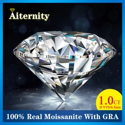 6.5mm 1CT D Color VVS1 White Round Excellent Cut Moissanites Loose Stone Grade Test Positive Gemstone