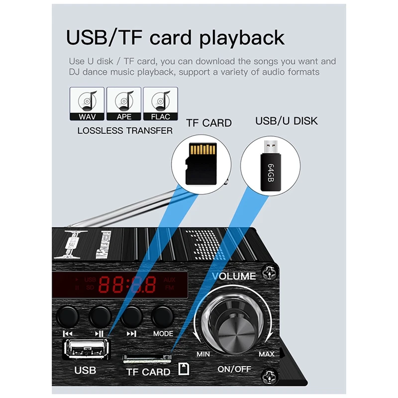 Nieuwe Digitale Bluetooth Versterker 12V Home Car 2 Kanaals Hifi Sound Speaker Fm Receiver Audio Amplificador Clase-Ab Amp