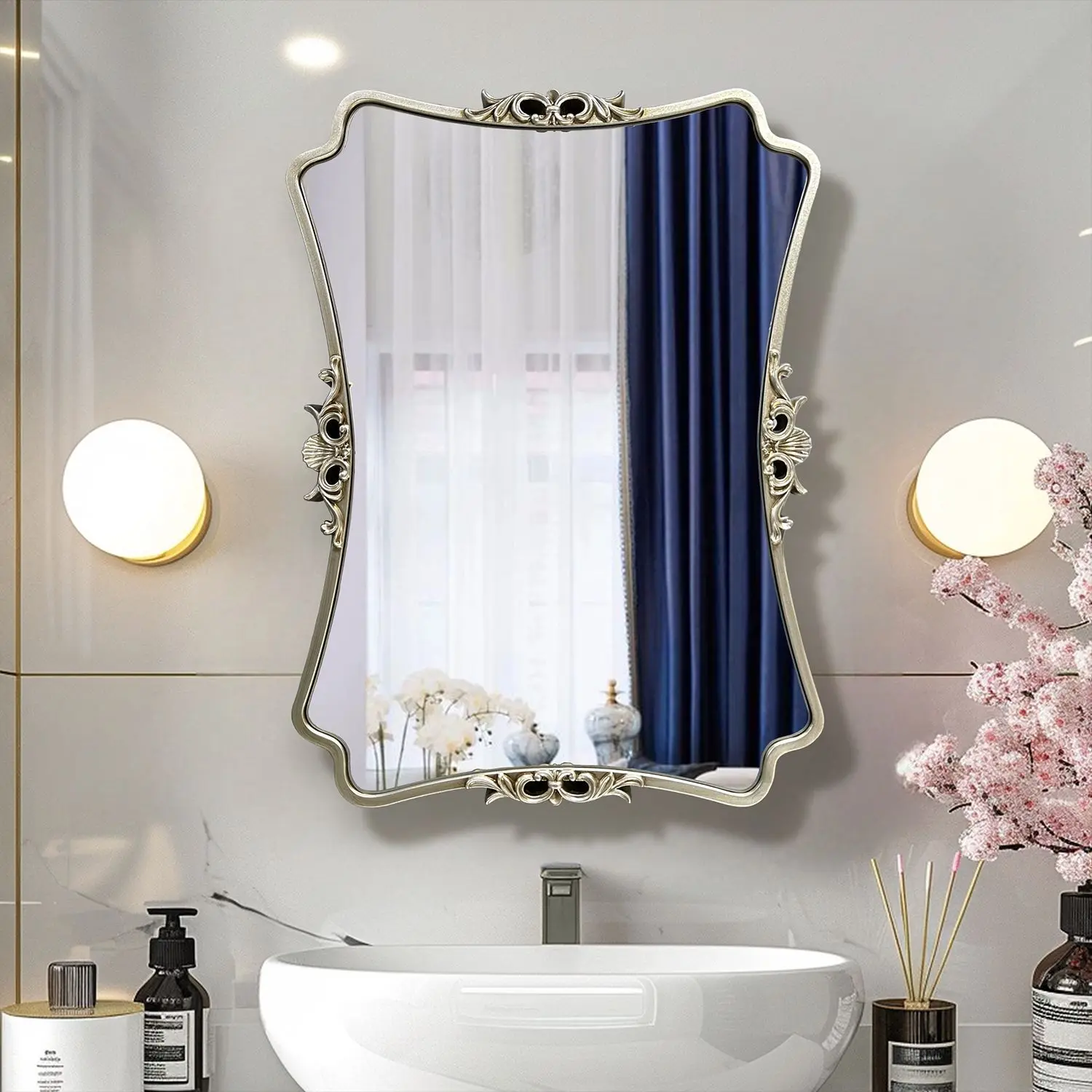 American retro bathroom mirror entrance wall-mounted French bathroom mirror