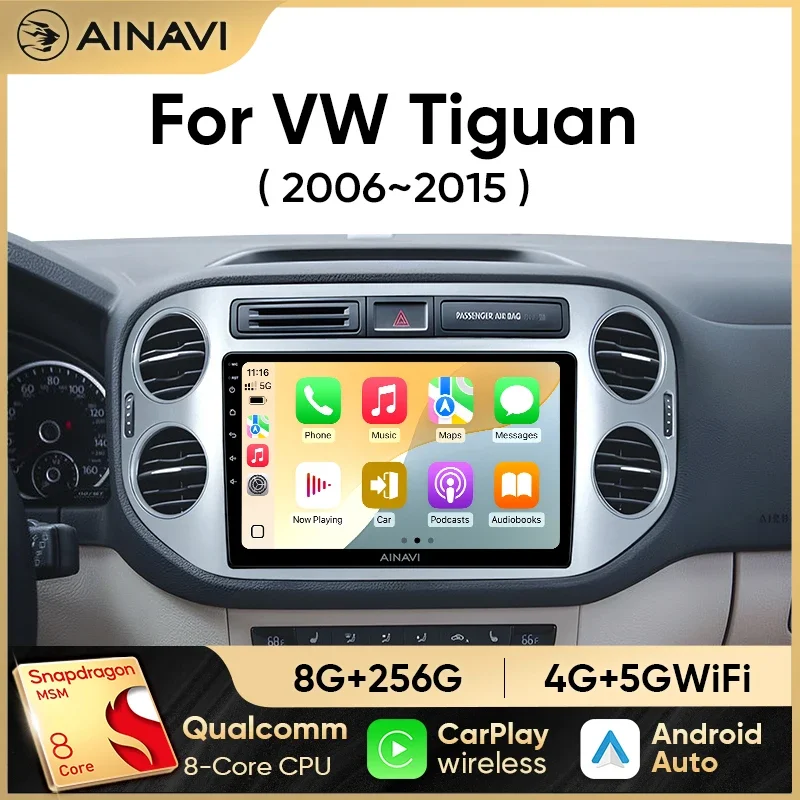 Ainavi Car Radio For Volkswagen VW Tiguan 2006 2010 2016 Golf Plus Wireless Carplay Android Auto Car Stereo Multimedia Player