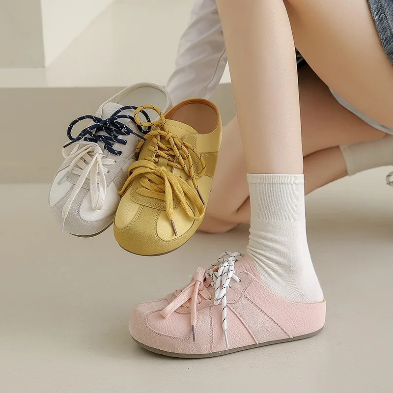 المرأة موضة الترفيه تنوعا الرياضة نصف السحب أحذية مسطحة أحذية رياضية جديدة الصيف المرأة الدانتيل يصل صندل كاجوال Sandalias Mujer #5