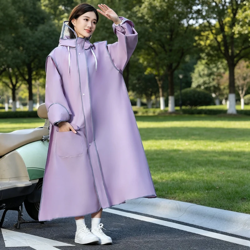 Women's Long Waterproof Raincoat Perfect For Electric Bike And Scooter Commuting Heavy Duty Rainwear Adult Outdoor Activities
